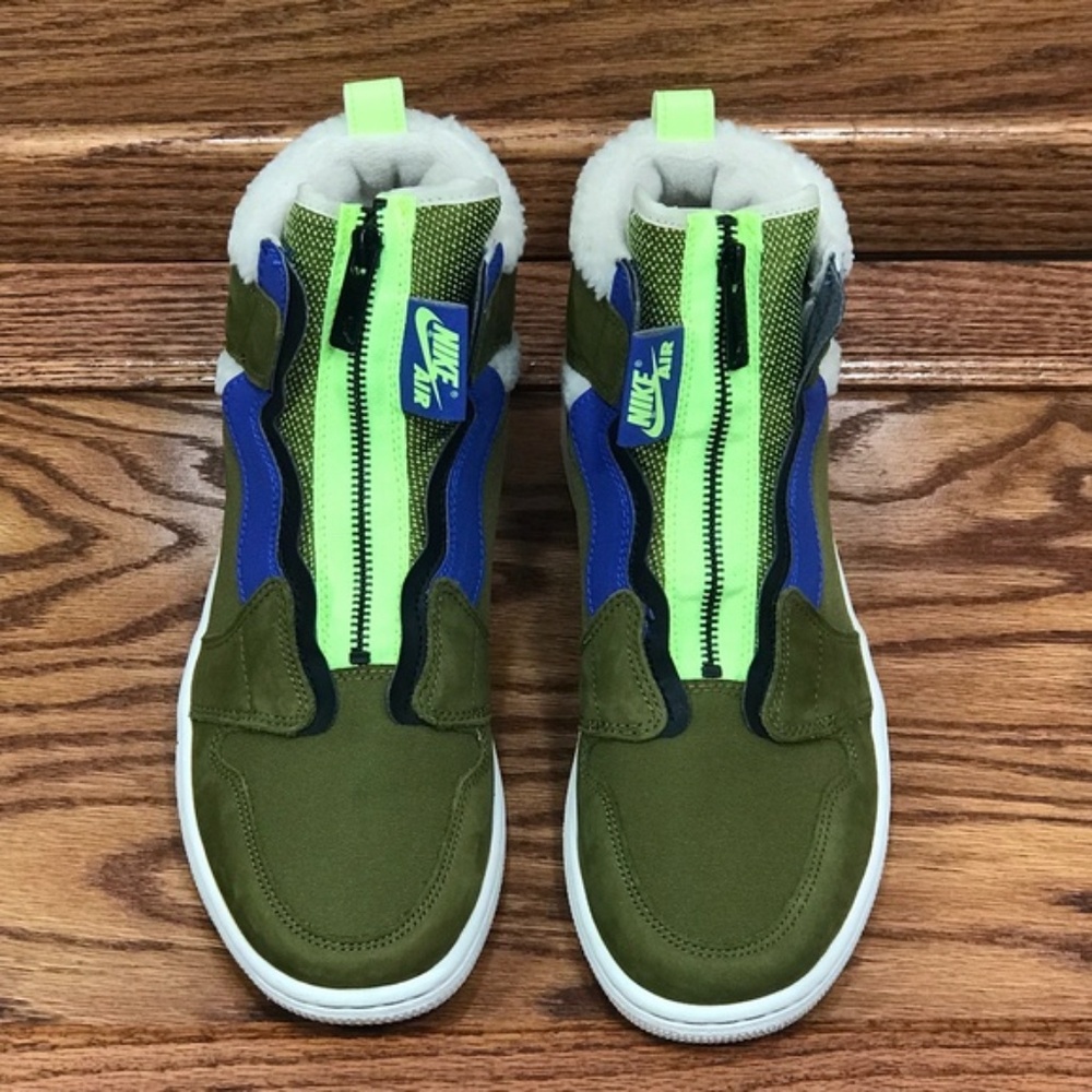 Air Jordan 1 High Zip Up‎ Olive Flake Black Shoes View 3